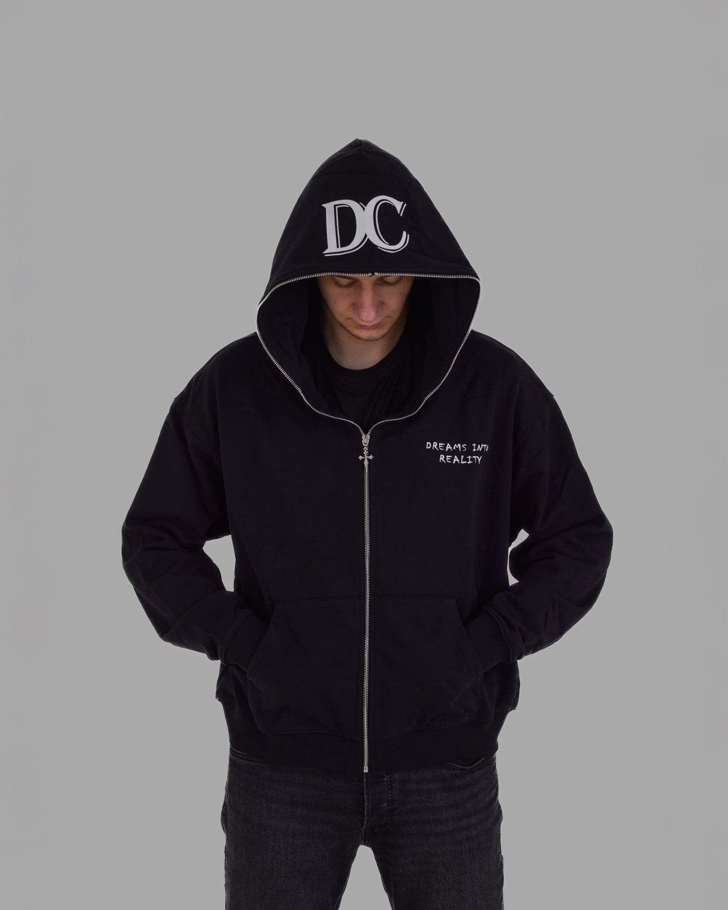 DIR FULL-ZIP HOODIE in BLACK
