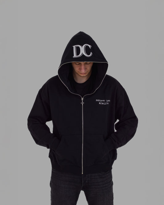 DIR FULL-ZIP HOODIE in BLACK